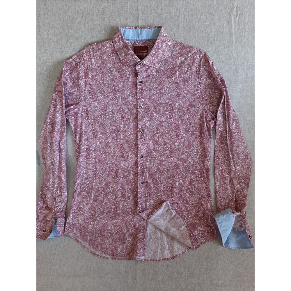 Consequence Men Large Slim Fit Burg Ground Red All Paisley Stretch LSAOP Woven